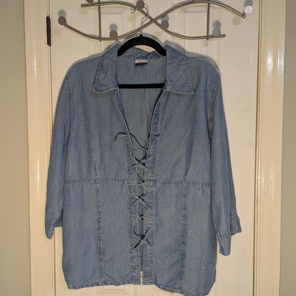 Tru Sports Women's Blouse Sz. 46 Blue Chambray